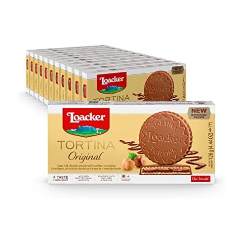 Loacker Tortina Original - Individually Wrapped Premium Milk Chocolate Enrobed Crispy Wafer Tartlets with Hazelnut Cream Filling - Pack of 12 Cover
