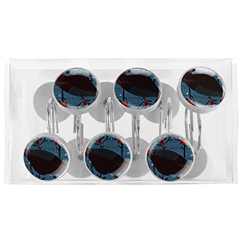 Anneaux de rideau de douche en acier inoxydable oiseau bleu rétro - 6