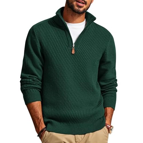 PJ PAUL JONES Mens Quarter Zip Pullover Sweaters Casual Slim Fit Knit Texture Sweater