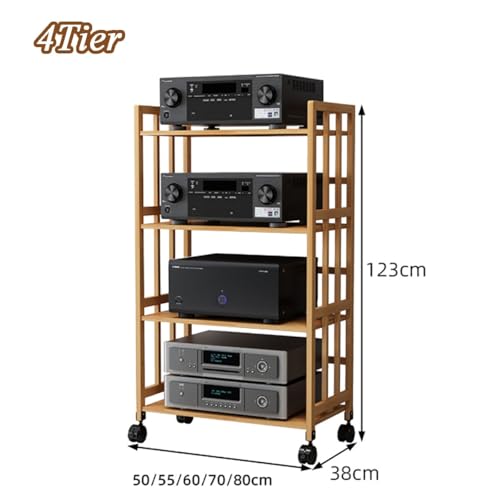 4-poziomowa szafka stereo z kółkami – stojak audio AV Media Tower stojak do przechowywania kina domowego CD zapewnia wydajną nizację i łatwy dostęp do domowych systemów stereo