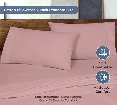 Image of ROYALE LINENS 100% Organic Cotton Percale Pillowcases Set of 2 - Standard Size Percale Pillowcase - Standard Set of 2 Pillow Cover - Breathable, Cool & Crisp Pink Pillow Cases (20 inchx26 inch, Pink)