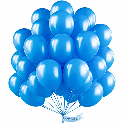 Image of PartyWoo Azure Blue Balloons, 50 pcs 12 Inch Pearl Azure Blue Balloons, Blue Balloons for Balloon Garland or Balloon Arch as Party Decorations, Birthday Decorations, Baby Shower Decorations, Blue-Z23