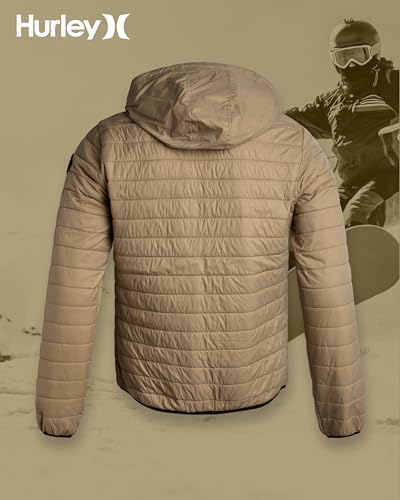 Image of Hurley Mens Puffer Jacket - Lightweight Packable Insulated Winter Coat for Men - Weather Resistant Quilted Outdoor Jacket