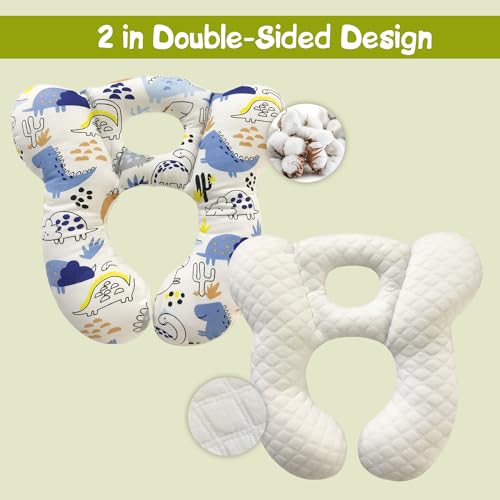 Image of Baby Travel Pillow, Infant Kid's Cushion Soft and Skin Friendly for Car Seat, Pushchair and Stroller (Blue Dinosaur)