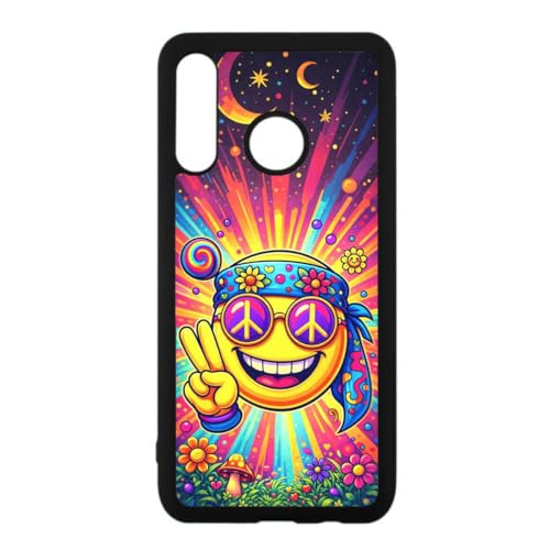 FunKaz Coque pour Huawei P30 Lite - Smiley Peace and Love - Coque Noire TPU
