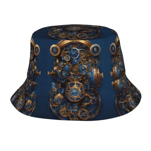 Gears Clock Bronze Century Print Wide-Brimmed Fisherman's Hat,Suitable for All Seasons,Unisex, Outdoor Beach Hiking Camping Sun Hat.