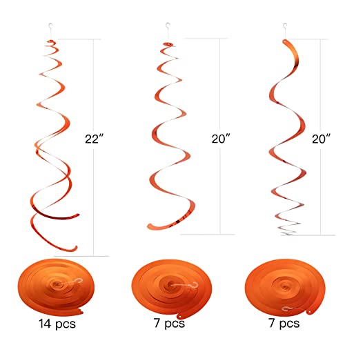 Image of WEVEN Orange Party Hanging Swirl Decorations Plastic Streamer for Ceiling, Pack of 28