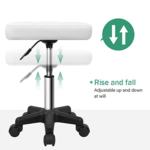 FURWOO 長方形のスツール 高さ調節可能 化粧椅子 仕事用 合成革 回転 スペースを節約する 白いスツール [5]