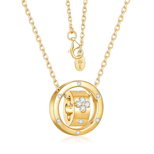 Clover Necklaces for Women Dainty Pendant with Premium Emerald/Moissanite(D Color VVS1 Clairty 3EX Cut)|925 Sterling Silver 14K Gold Plated Non Tarnish