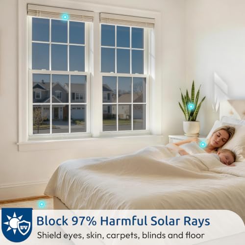 Image of rabbitgoo Window Privacy Film One Way Window Tint for Home, Removable Reflective Heat Sun Blocking Anti UV Glass Door Covering, Mirror Tinting Film House Office, 35.4 in X 13.1 Feet, Black Silver