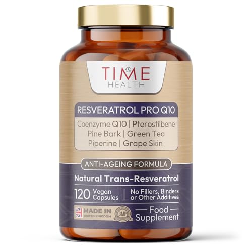 Resveratrol Pro Q10 Anti-Ageing Formula Trans-Resveratrol Coenzyme Q10 Pterostilbene Pine Bark Green Tea Grape Skin Piperine Split Dose for Maximum Benefits - Pullulan (120 Capsules)