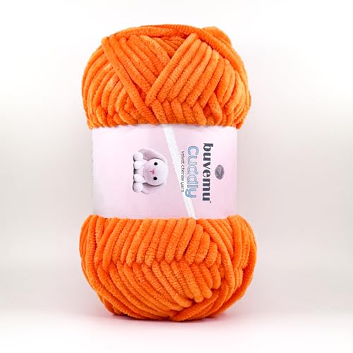 Image of Cuddly Velvet Chenille Yarn, Super Soft Fluffy Bulky for Knitting Crocheting Crafting Blanket Amigurumi, Durable for Shedding, 100 Gram (3.53 Ounces) 109 Yards (100 Meters) (Orange)