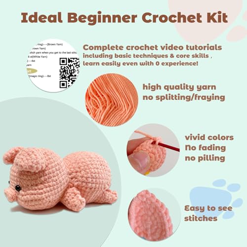 Image of JueRum Pig Crochet Kit for Beginners Adult All-in-One Amigurumi Crochet Kit