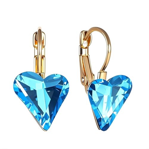 Trendy Austrian Crystal Heart Drop Leverback Earrings for Women 14K Rose Gold Plated Hypoallergenic Jewelry Gifts - Main Image