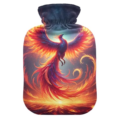 Fiery Phoenix Rising Dark Hot Water Bottles with Soft Cover Bed Hand Feet Warmer Winter Gift Hot Water Bag for Neck, Shoulder and Menstrual Cramps, 2L