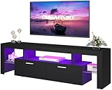 Clikuutory Modern Lighting 63 inch TV Stand with Large Storage Drawer for 50 55 60 65 70 75 Inch TVs, TV Console with 20 Color LED Lights, Entertainment Center Media and Open Shelf for Bedroom, Black