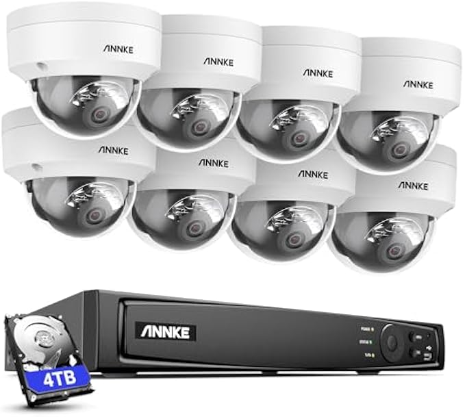 ANNKE H800 4K 16CH PoE Camera System, H.265+ 12MP NVR w/8pcs Dome Security IP Cameras, AI Motion Detection, Audio, 4TB HDD, Spotlight Color Night Vision, IP67 Weatherproof IK10 Vandal-Proof, Not PTZ