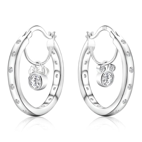 S925 Sterling Silver Mouse Hoop Earrings with Sparkling Cubic Zirconia Asymmetric Mouse Design Fashion Cartilage Huggie Hoop Charms Hypoallergenic Jewelry Birthday Gift for Women Daughter