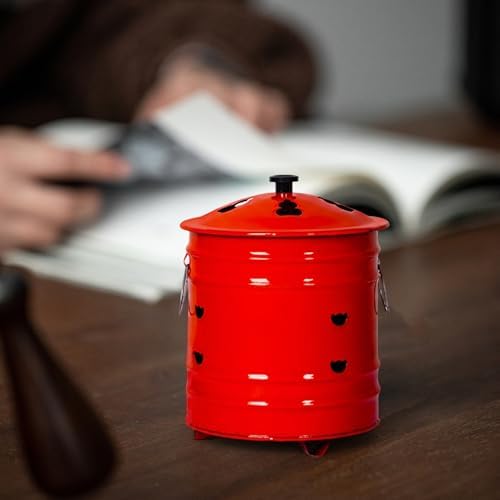 Burn Can for Paper, Indoor Paper Burner with Lid & Handle, High-Temperature Resistant Burn Barrel for Safe and Clean Ritual Use, 9.4 Inch.