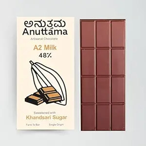 Anuttama Dark Chocolate A2 Milk | 48% Cocoa | Chocolate Diwali offer | Handmade Chocolate for Diwali Gift | Unrefined Sugar Free | Jaggery Sweetened Chocolate | Natural Chocolate Bar Diwali Gift Pack (50 gm )