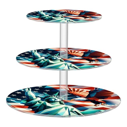 PYBUG Independence Day 3 Tier Acrylic Cupcake Stands Tower,Dessert Table Display Set for Tea Party,Wedding,Birthday, Baby Shower