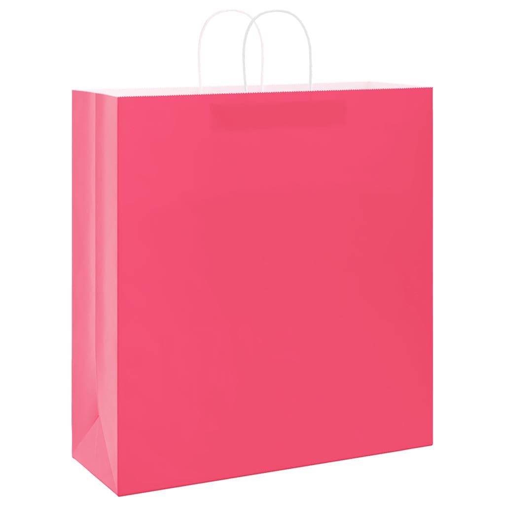 QUAHEAS Bolsas de papel rosa con asas de cuerda de papel, 45 x 17 x 48 cm, papel de estraza 250 unidades, bolsas de regalo, bolsas de fiesta con cordón, para cumpleaños, bodas, Navidad, Pascua