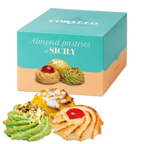 Paste di Mandorla Siciliane | Scrigno Idea regalo paste mandorla | Dolci Siciliani Artigianali Freschi | 16 Biscotti pasta di mandorle assortiti in tre gusti: Pistacchio, Limone e Classico