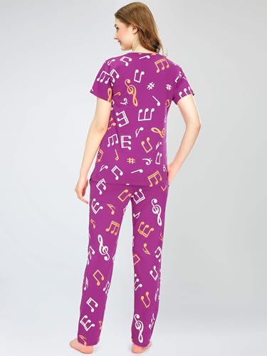 Image of VJ Fashion Women's Cotton Lycra Printed & Knitted Round Neck Night Wear Set of Top and Pazama