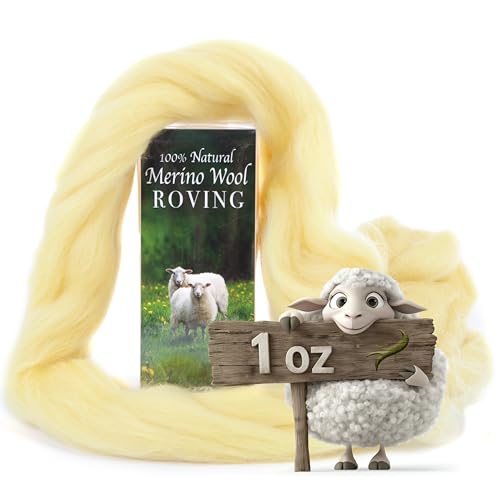 Image of Desert Breeze Distributing 100% Natural Merino Wool Roving - Premium Combed Top Merino Roving Wool - Tapestry, Spinning, Wet Felting & Needle Felting Supplies - 21.5 Micron - 1 oz, Color Yellow