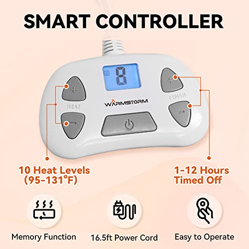 Warm Storm Electric Blanket Queen Size 84X90 Inch Heated Blanket Soft Flannel Heating Blanket 10 Heating Levels 12 Hours Auto Off Machine Washable #TOP3