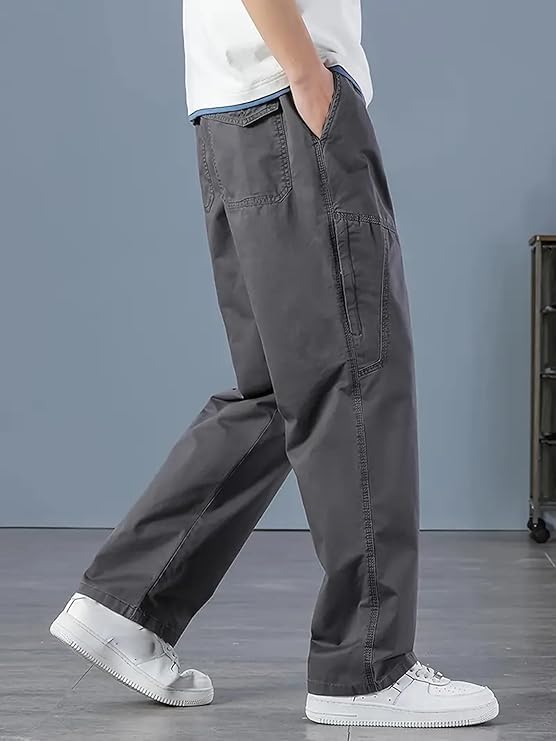 Image of Men Cargo Pants 100% Cotton | Relaxed Fit Utility Cargos for Men with 6 Pockets | Breathable Durable Fabric | Casual Streetwear Travel & Outdoor Pants