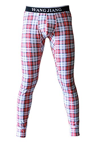 ARCITON Men's Low Rise Leggings Long Johns Thermal Pant US S/with Tag M(Waist: 30"- 32") Plaid Red