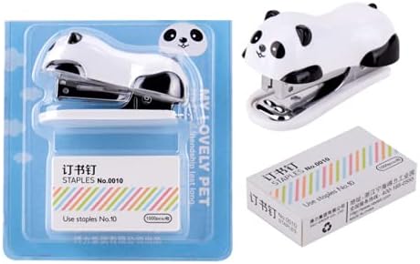 Miniatura 5 de HLLMX 1 engrapadora de panda lindo, mini grapadora de escritorio pequeña con 1000 grapas para oficina, escuela, hogar, viajes, color negro