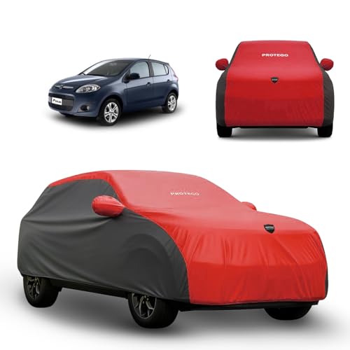 Image of PROTEGO Prime Series India's 1st Anti-Tear Car Cover for Fiat Palio | Heavy-Duty, Custom Fit, All Weather Protection | 100% Waterproof, Windproof & Hail Resistant | 2-Year Warranty | Red + Black
