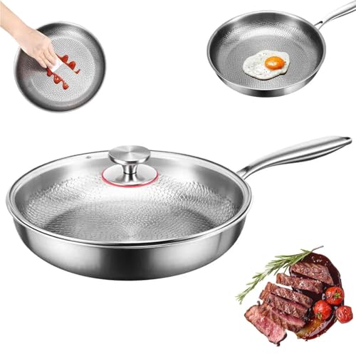 Titanium Hammered Pan Pro with Lid, Multifunctional Ultra-Durable Scratch-Resistant Non Stick, 3 Sizes Uncoated Nutrition Profes