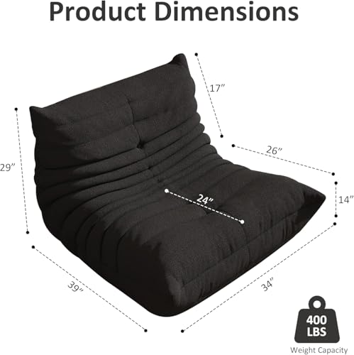 Image of Bean Bag Chairs for Adults, Memory Foam Reading Bean Bag Sofa Chair with Faux Fur Filler, Fireside Floor Gaming Chairs for Living Room, Bedroom and Office (Black, Single)