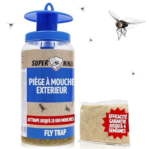 Super Ninja Piège à Mouche Extérieur – Attrape Mouche Réutilisable avec Attractif Non Toxique, Attrape Jusqu’à 20 000 Mouches, Piège Rechargeable pour 4 Semaines d’Utilisation