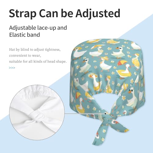 Image of Working Cap Scrub Cap with Sweatband Adjustable Unisex Tie Back Hat for Cleaning Farm Nursing
