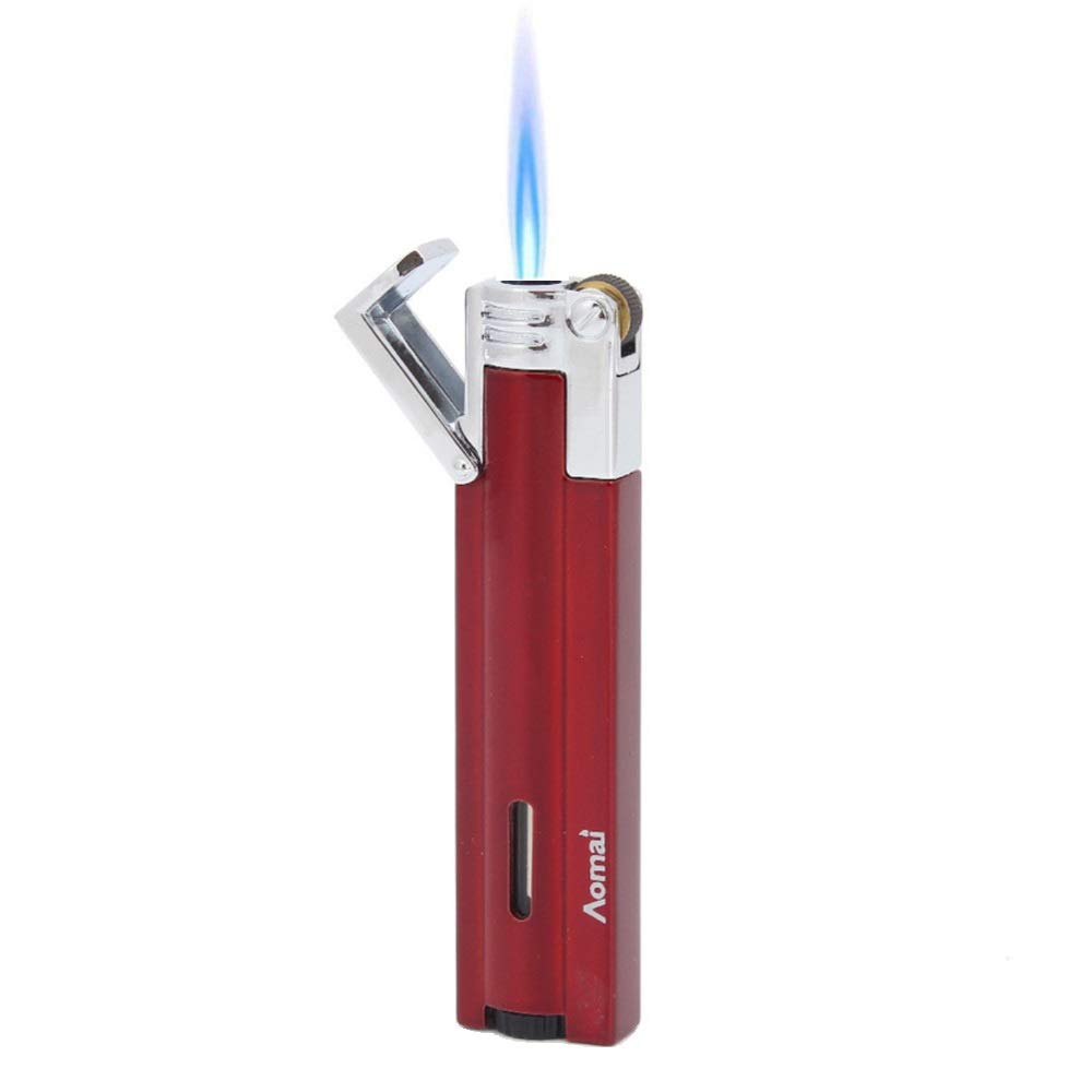Metal Mini Windproof Refillable Flint Wheel Lockable Flame Torch Butane Visible Fuel Tank Cigar Lighter Red