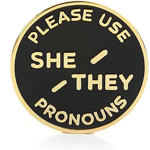 She They Pronoun Brooch Button Non-Binary Badge Enamel Lapel Pin - NB Pride Genderqueer Gender Identity Pin (Black) Cover
