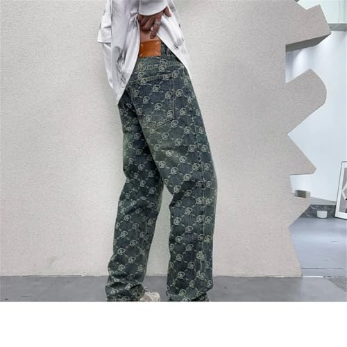 Men's Embroidered Printed Jeans Retro High Street Loose-Fitting Wide-Leg Pants4