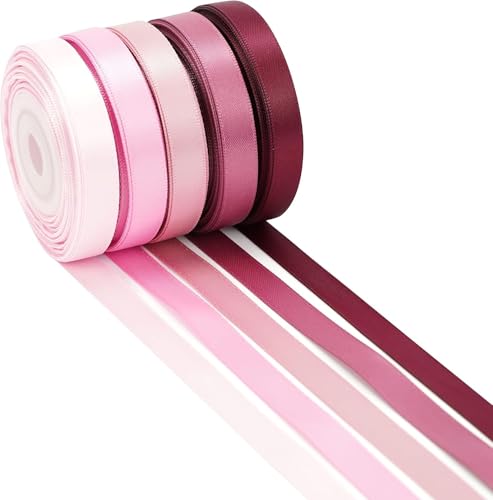 Satin Ribbon 3/8 Inch Pink Double Face Ribbon for Wedding Gift Wrapping Flower Bouquets DIY Crafts Hair Bows Bridal Shower Party Decor 5 Yards x 5 Colors