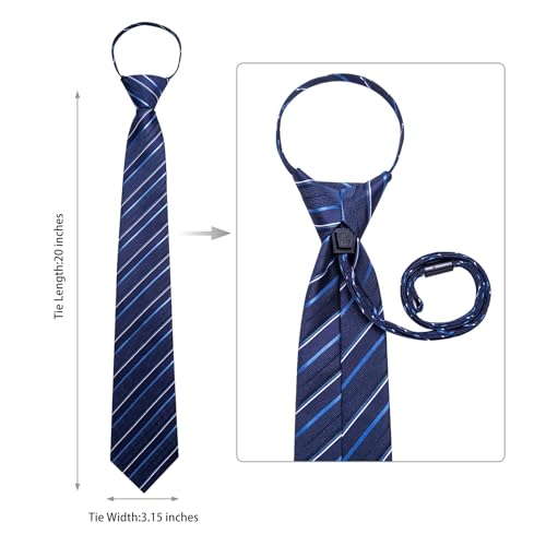 Image of DiBanGu Silk Zipper Ties for Men,Paisley Solid Plaid Pre-tied Tie and Pocket Square Cufflinks Set Formal Adjustable Necktie