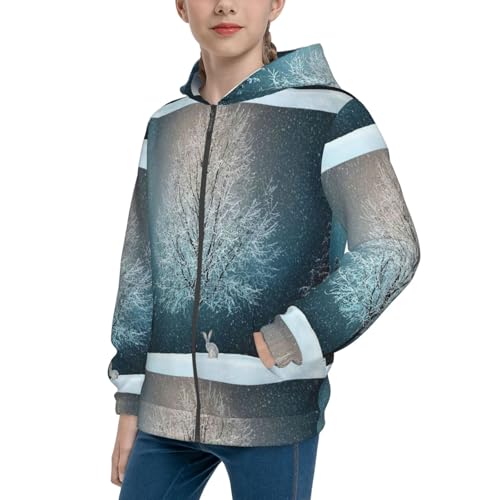 Winter Rabbit Kid Hoodies Boys Zip Up Sweatshirts Girls Pullover with Pocket