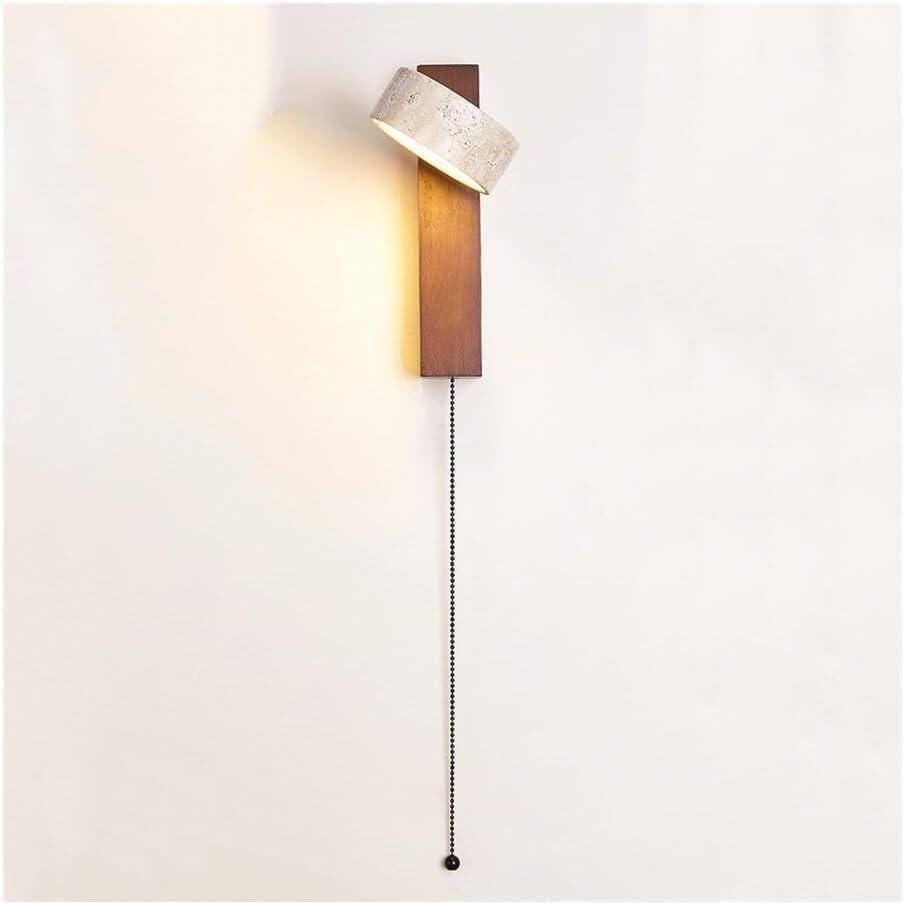 Aplique de pared LED giratorio de 180°, lámpara de piedra de mármol natural con cadena de tracción, diseño rústico vintage para decoración del hogar (marrón sin cadena)