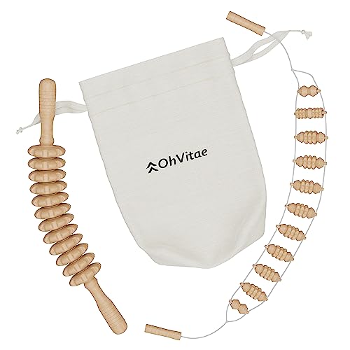 OH VITAE! Kit de Maderoterapia Esencial para Reducción de Celulitis | Masajeador Corporal, Piernas y Glúteos, Perfecto para Drenaje Linfático. Rodillo curvo estriado y Cinturón de Automasaje
