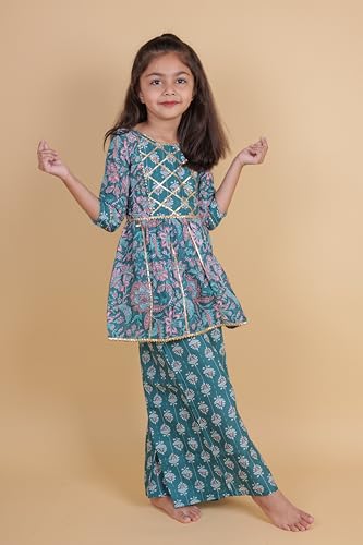 Image of TAGAS Girls Girls V Neck Kurti With Plazo Set | Traditional Girls Ethnic Wear|Ethnic Wear for girls|
