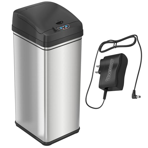 Image of iTouchless 13 Gallon Sensor Trash Can with AC Adapter, Battery-Free Stainless Steel Automatic Bin with Odor Filter, Great for Kitchen and Office