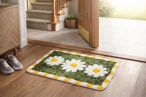 Image of Home Decor Multicolor Anti Skid Bath Mat for Bathroom, Anti Slip Bath mat, Non Slip Bath mat Door mat for Bathroom, Living Room Kitchen Bedroom (Green & White Flower)
