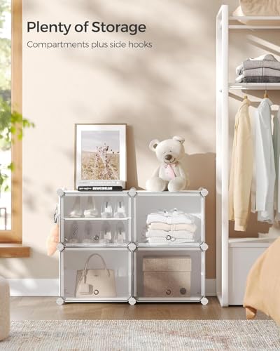 Image of CoolLeaf Shoe Rack Plastic, 8-Layer Shoes Rack for Home Plastic, Closed Shoe Rack with Door, Soft PP Sheet Shoe Stand Organiser 18 Pairs Sneakers /Heels /Slippers on Bedroom Entryway,White